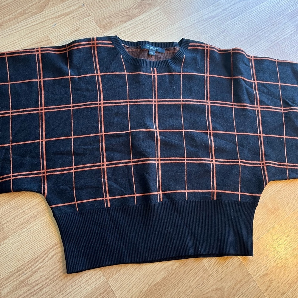 Marc New York by Andrew Marc Black Sweater with Orange Checked Lines - Picture 2 of 9